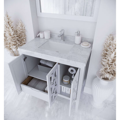 Mediterraneo 36" White Bathroom Vanity with White Carrara Marble Countertop - 313MKSH-36W-WC