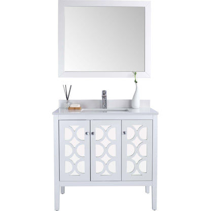 Mediterraneo 36" White Bathroom Vanity with White Quartz Countertop - 313MKSH-36W-WQ