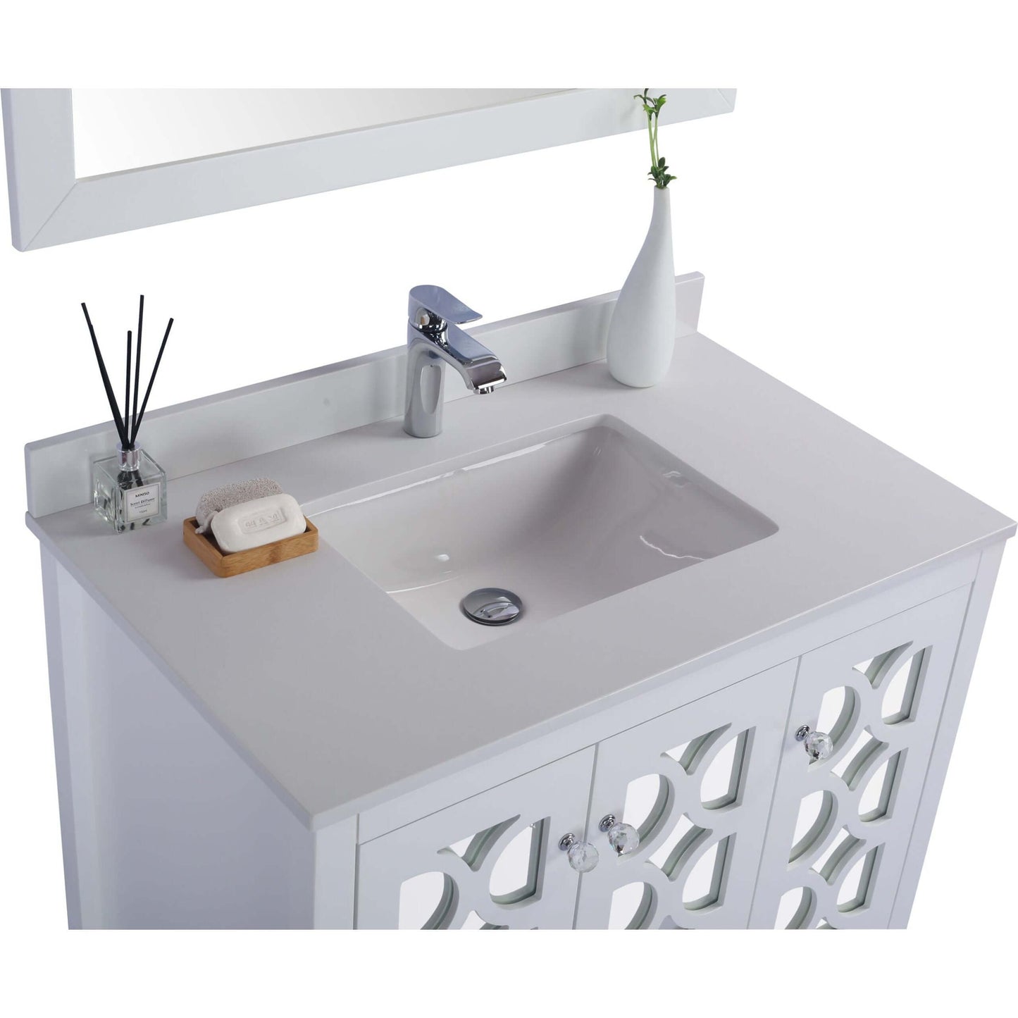 Mediterraneo 36" White Bathroom Vanity with White Quartz Countertop - 313MKSH-36W-WQ