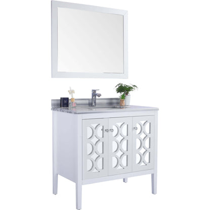 Mediterraneo 36" White Bathroom Vanity with White Stripes Marble Countertop - 313MKSH-36W-WS