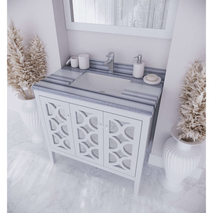 Mediterraneo 36" White Bathroom Vanity with White Stripes Marble Countertop - 313MKSH-36W-WS