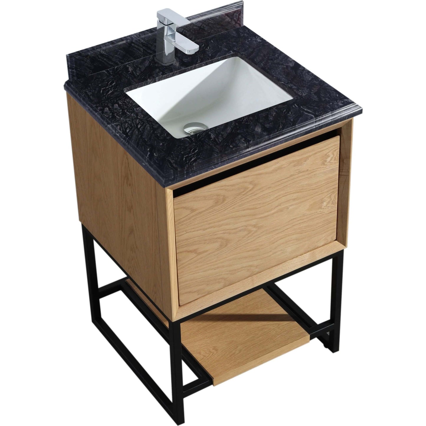 Alto 24” California White Oak Bathroom Vanity with Black Wood Marble Countertop - 313SMR-24CO-BW