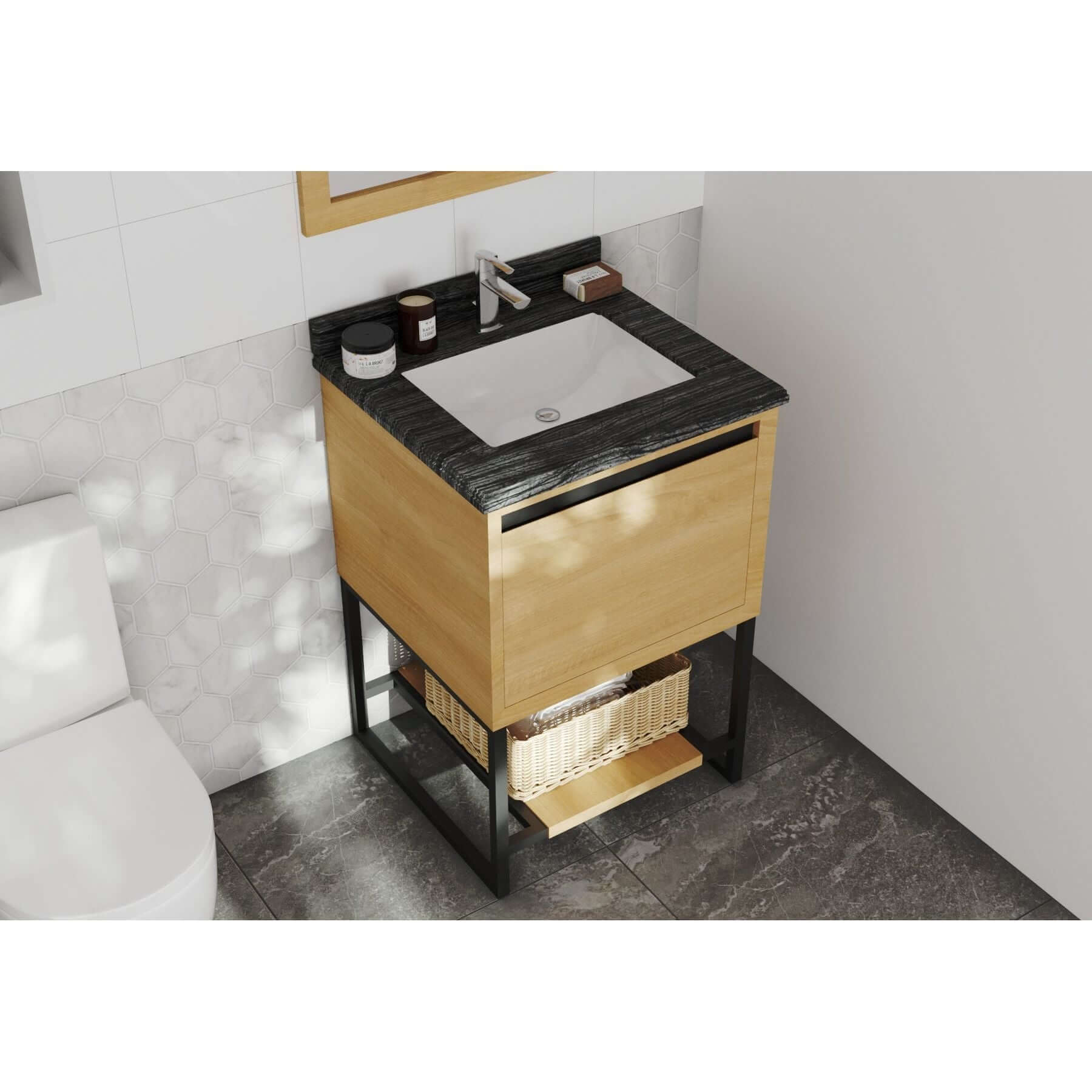 Alto 24” California White Oak Bathroom Vanity with Black Wood Marble Countertop - 313SMR-24CO-BW