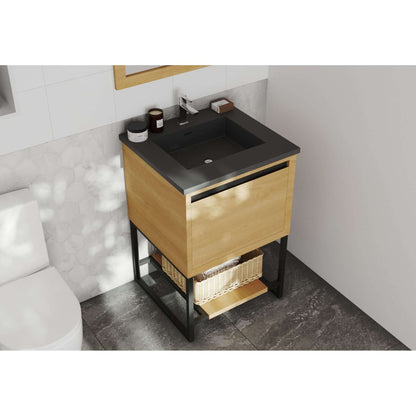 Alto 24" California White Oak Bathroom Vanity with Matte Black VIVA Stone Solid Surface Countertop - 313SMR-24CO-MB