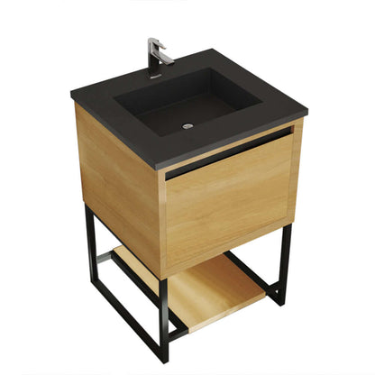 Alto 24" California White Oak Bathroom Vanity with Matte Black VIVA Stone Solid Surface Countertop - 313SMR-24CO-MB