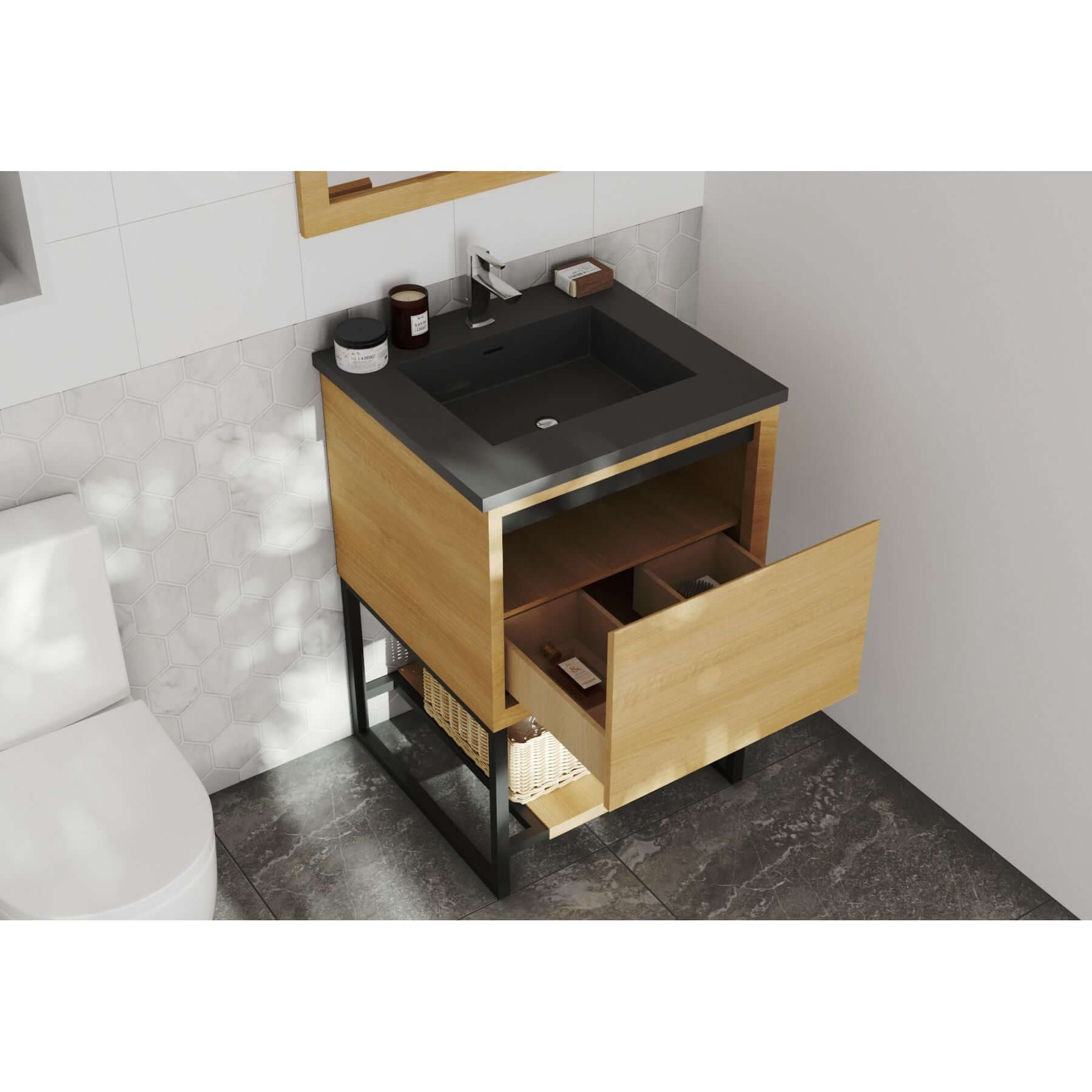 Alto 24" California White Oak Bathroom Vanity with Matte Black VIVA Stone Solid Surface Countertop - 313SMR-24CO-MB