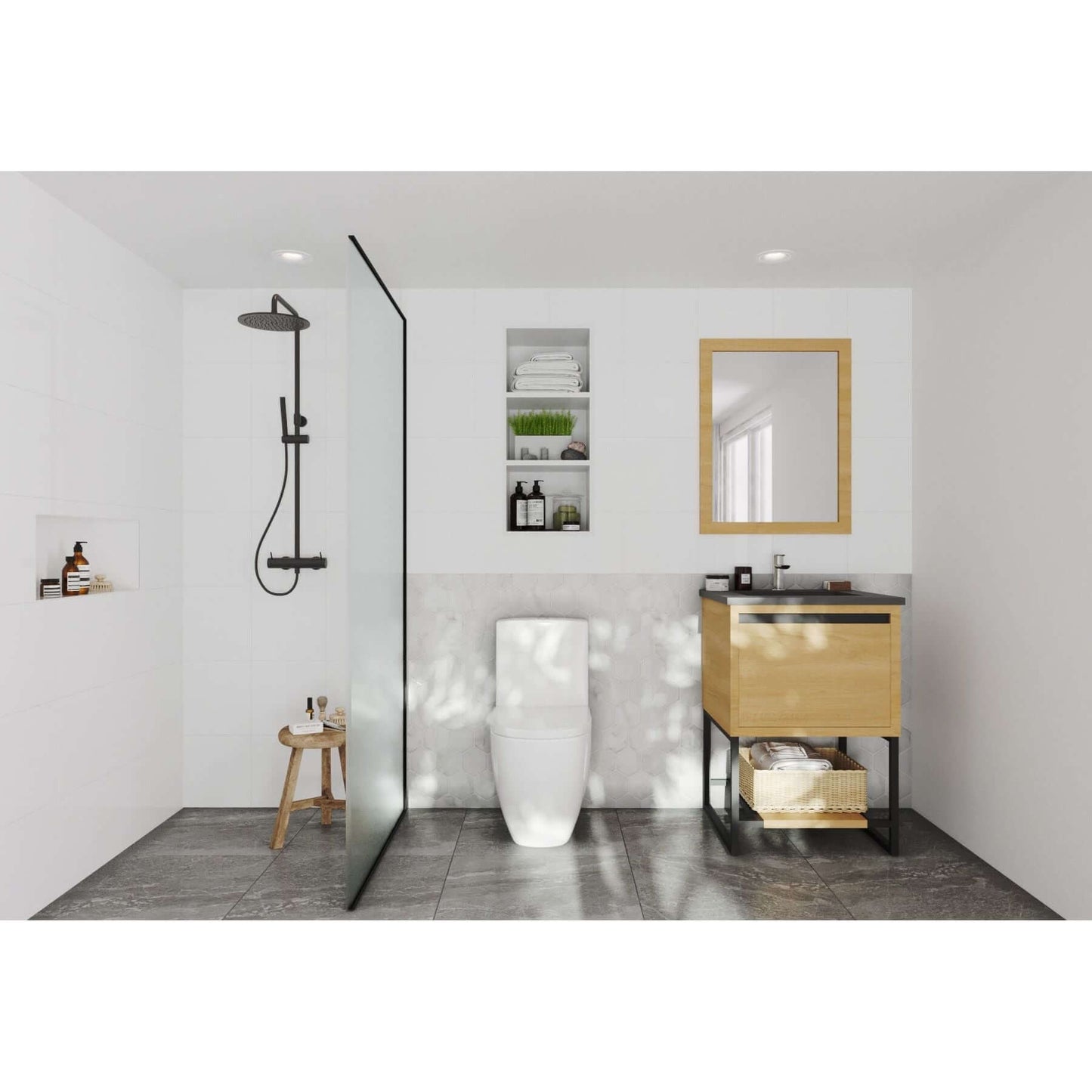 Alto 24" California White Oak Bathroom Vanity with Matte Black VIVA Stone Solid Surface Countertop - 313SMR-24CO-MB