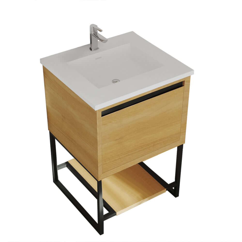 Alto 24" California White Oak Bathroom Vanity with Matte White VIVA Stone Solid Surface Countertop - 313SMR-24CO-MW