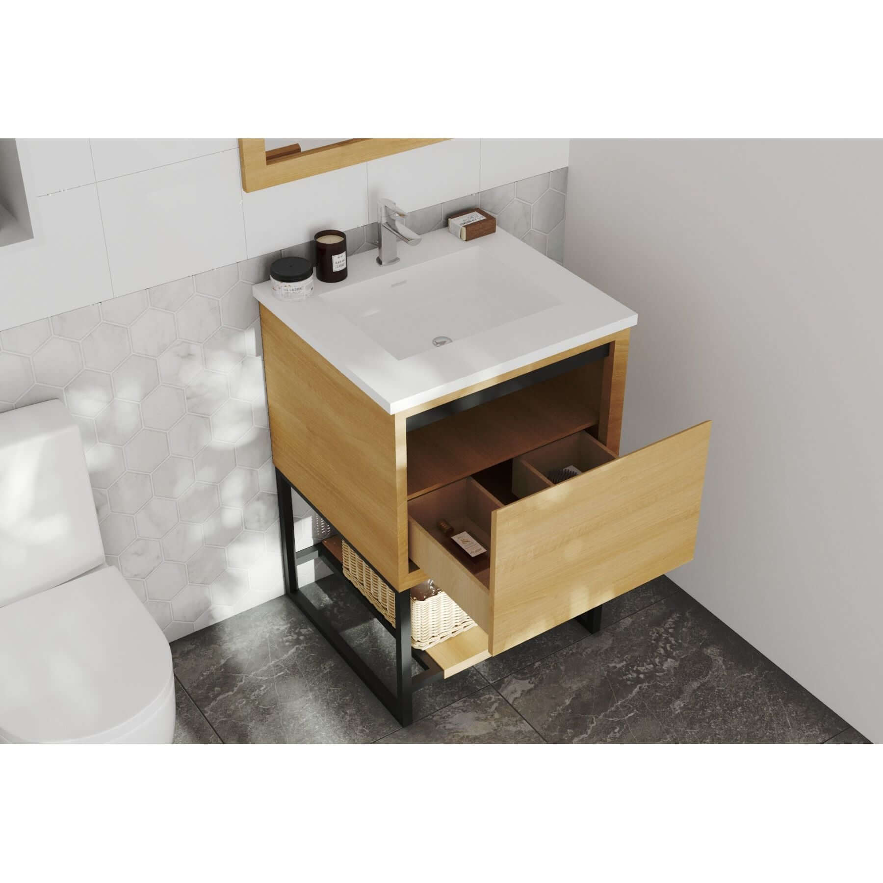 Alto 24" California White Oak Bathroom Vanity with Matte White VIVA Stone Solid Surface Countertop - 313SMR-24CO-MW