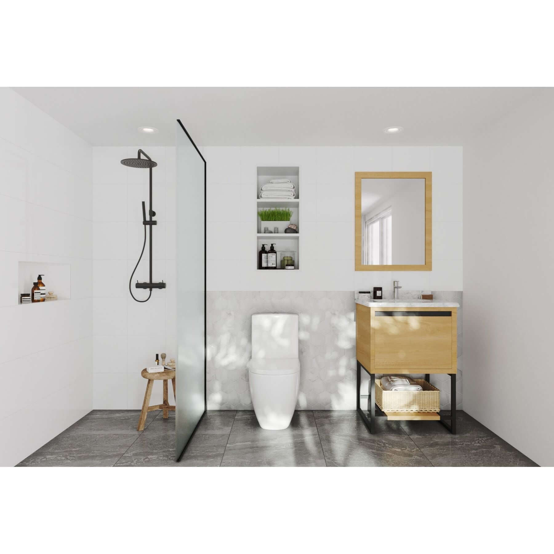 Alto 24" California White Oak Bathroom Vanity with White Carrara Marble Countertop - 313SMR-24CO-WC