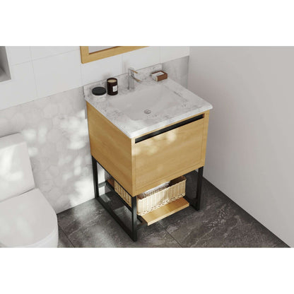 Alto 24" California White Oak Bathroom Vanity with White Carrara Marble Countertop - 313SMR-24CO-WC