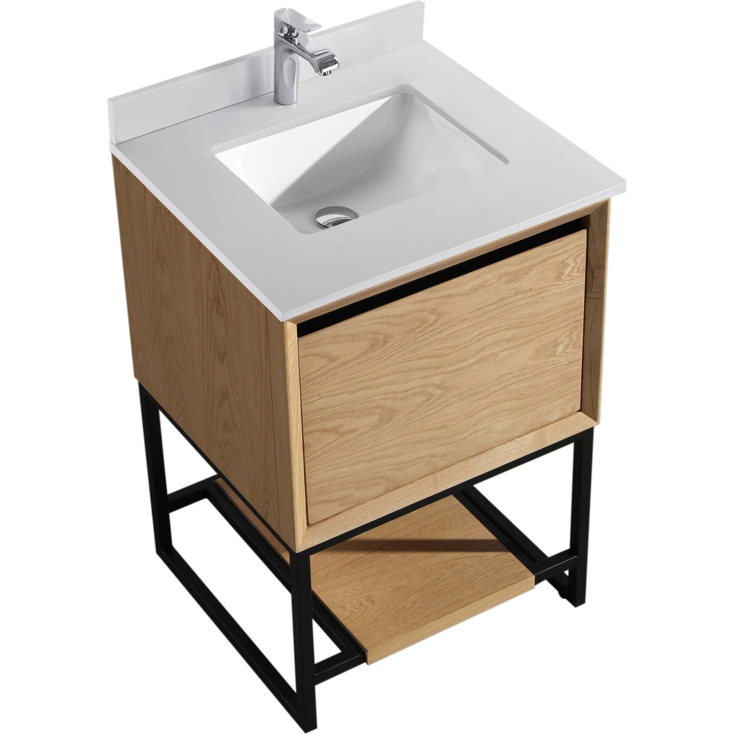 Alto 24" California White Oak Bathroom Vanity with White Quartz Countertop - 313SMR-24CO-WQ