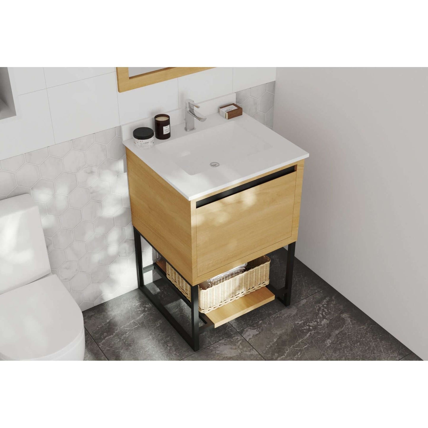 Alto 24" California White Oak Bathroom Vanity with White Quartz Countertop - 313SMR-24CO-WQ