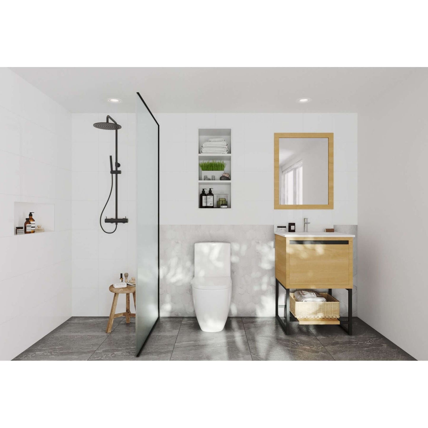 Alto 24" California White Oak Bathroom Vanity with White Quartz Countertop - 313SMR-24CO-WQ