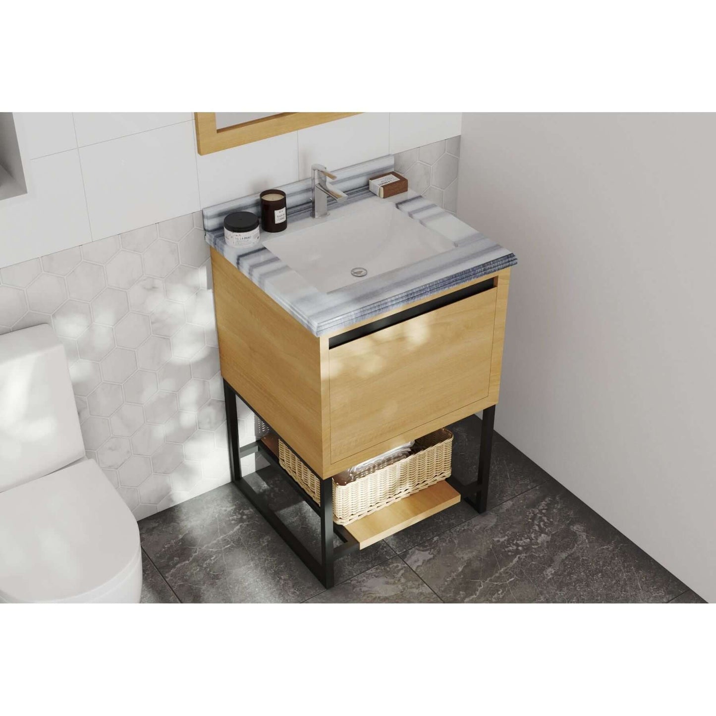 Alto 24" California White Oak Bathroom Vanity with White Stripes Marble Countertop - 313SMR-24CO-WS