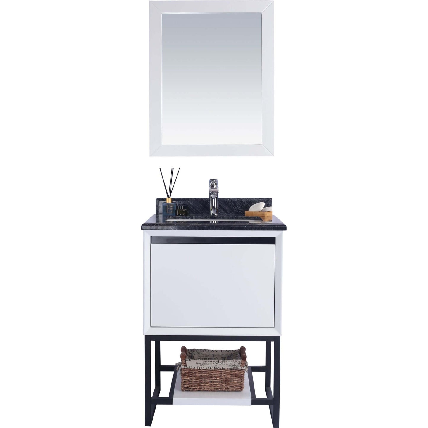 Alto 24" White Bathroom Vanity with Black Wood Marble Countertop - 313SMR-24W-BW