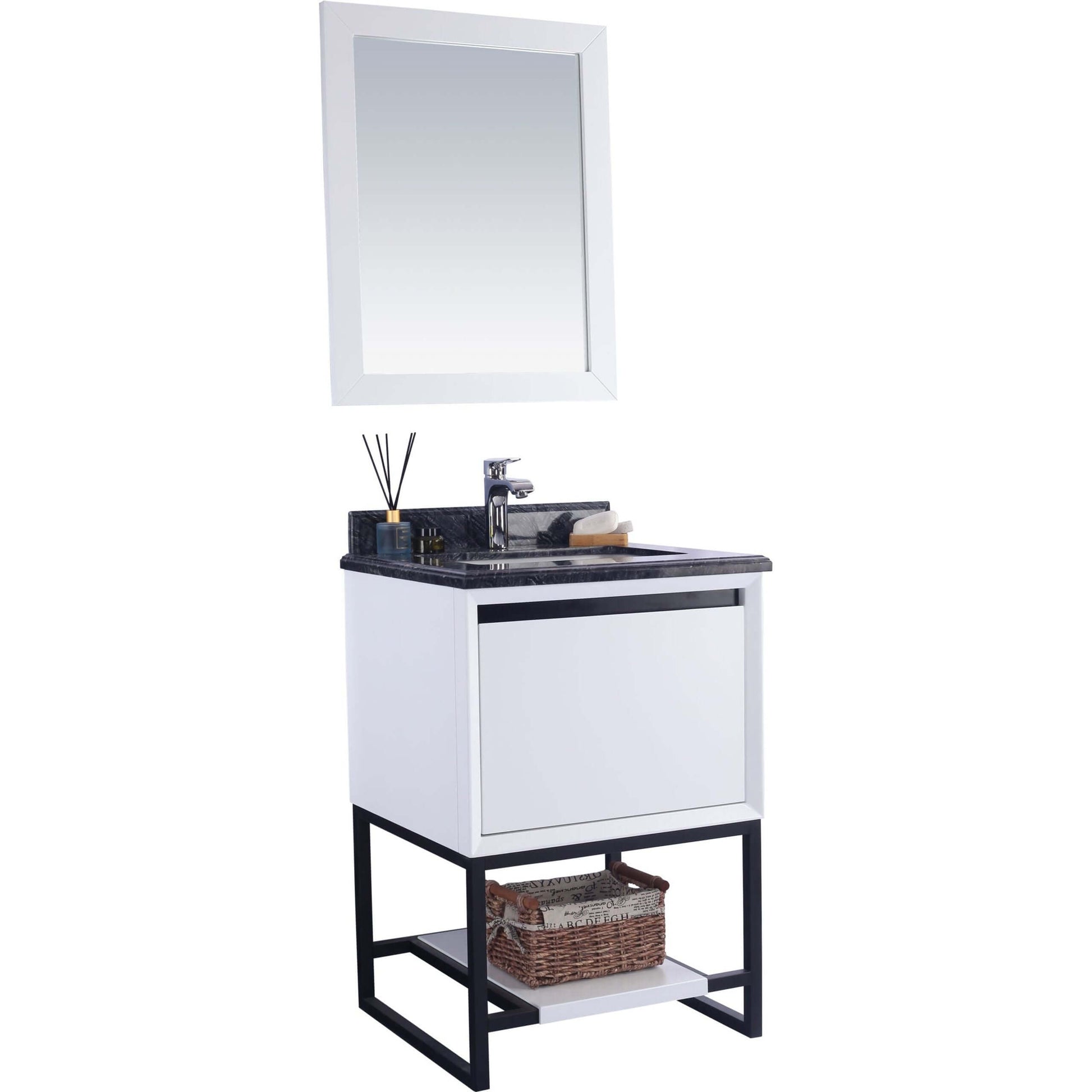 Alto 24" White Bathroom Vanity with Black Wood Marble Countertop - 313SMR-24W-BW