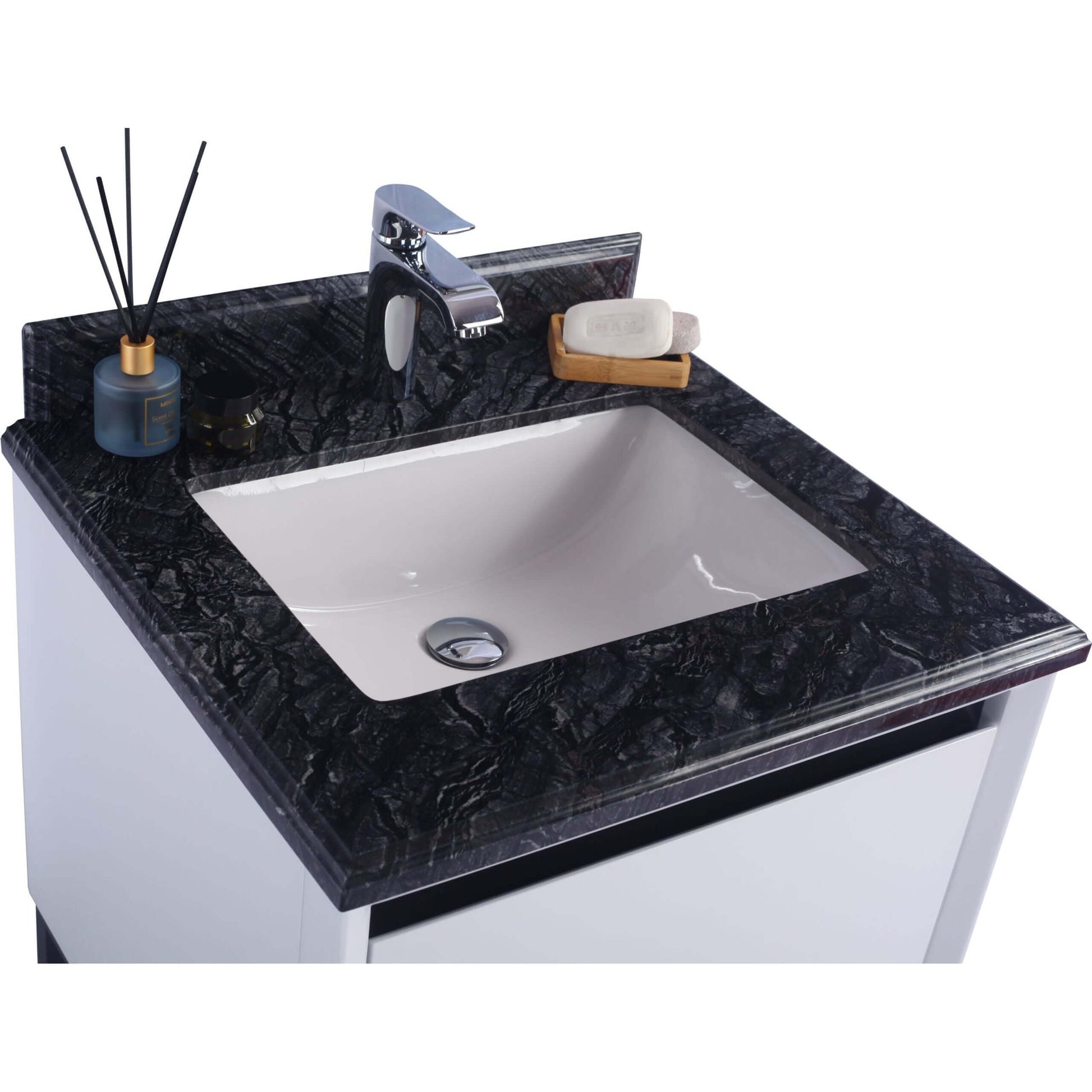 Alto 24" White Bathroom Vanity with Black Wood Marble Countertop - 313SMR-24W-BW