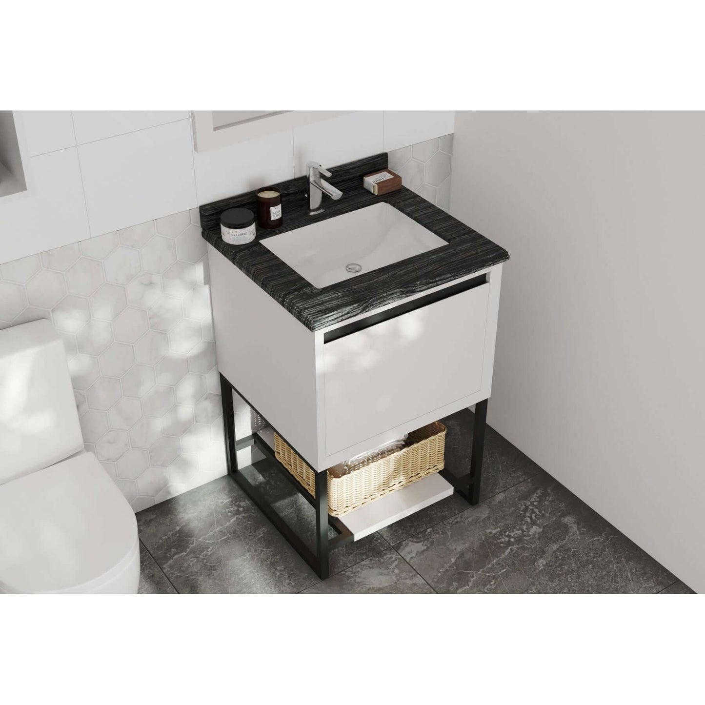 Alto 24" White Bathroom Vanity with Black Wood Marble Countertop - 313SMR-24W-BW