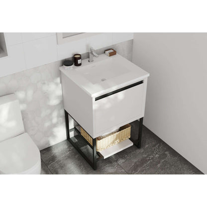 Alto 24" White Bathroom Vanity with Matte White VIVA Stone Solid Surface Countertop - 313SMR-24W-MW