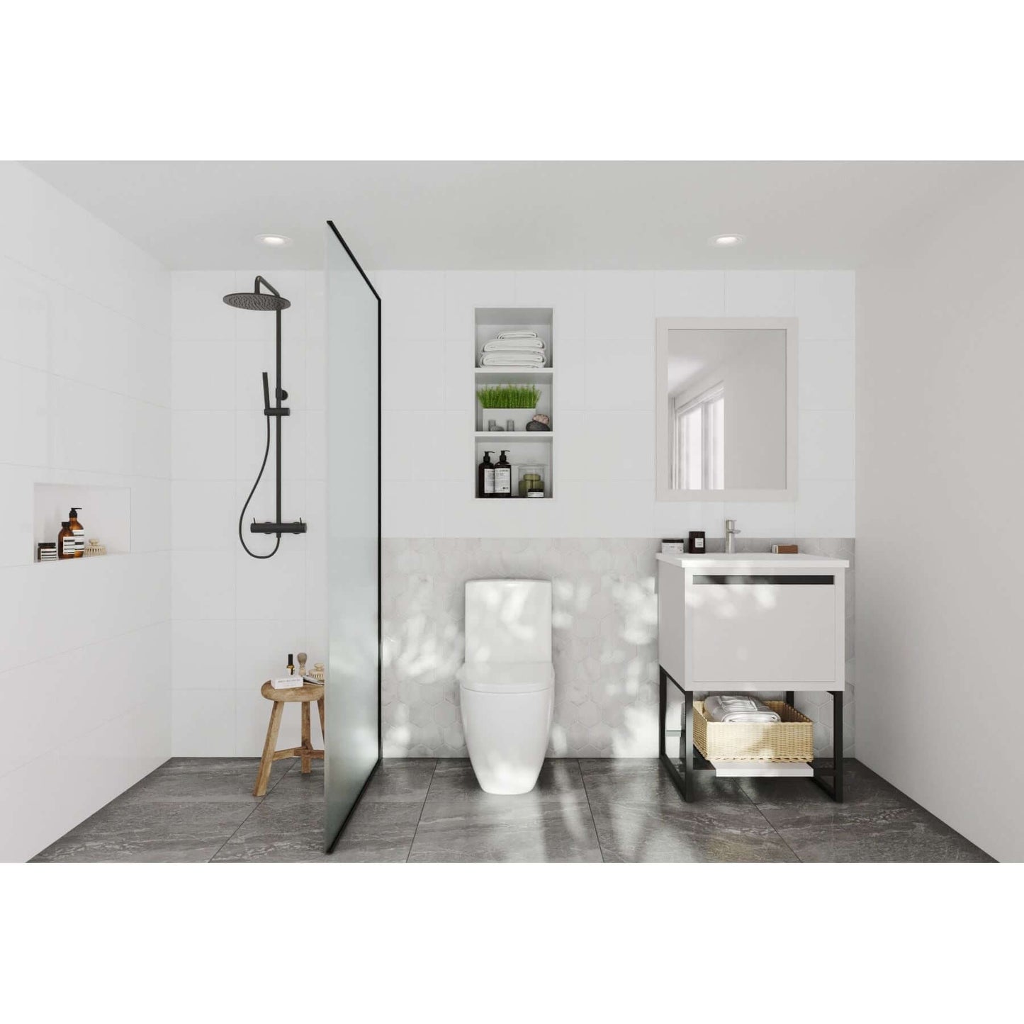 Alto 24" White Bathroom Vanity with Matte White VIVA Stone Solid Surface Countertop - 313SMR-24W-MW