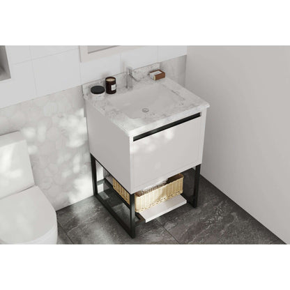 Alto 24" White Bathroom Vanity with White Carrara Marble Countertop - 313SMR-24W-WC