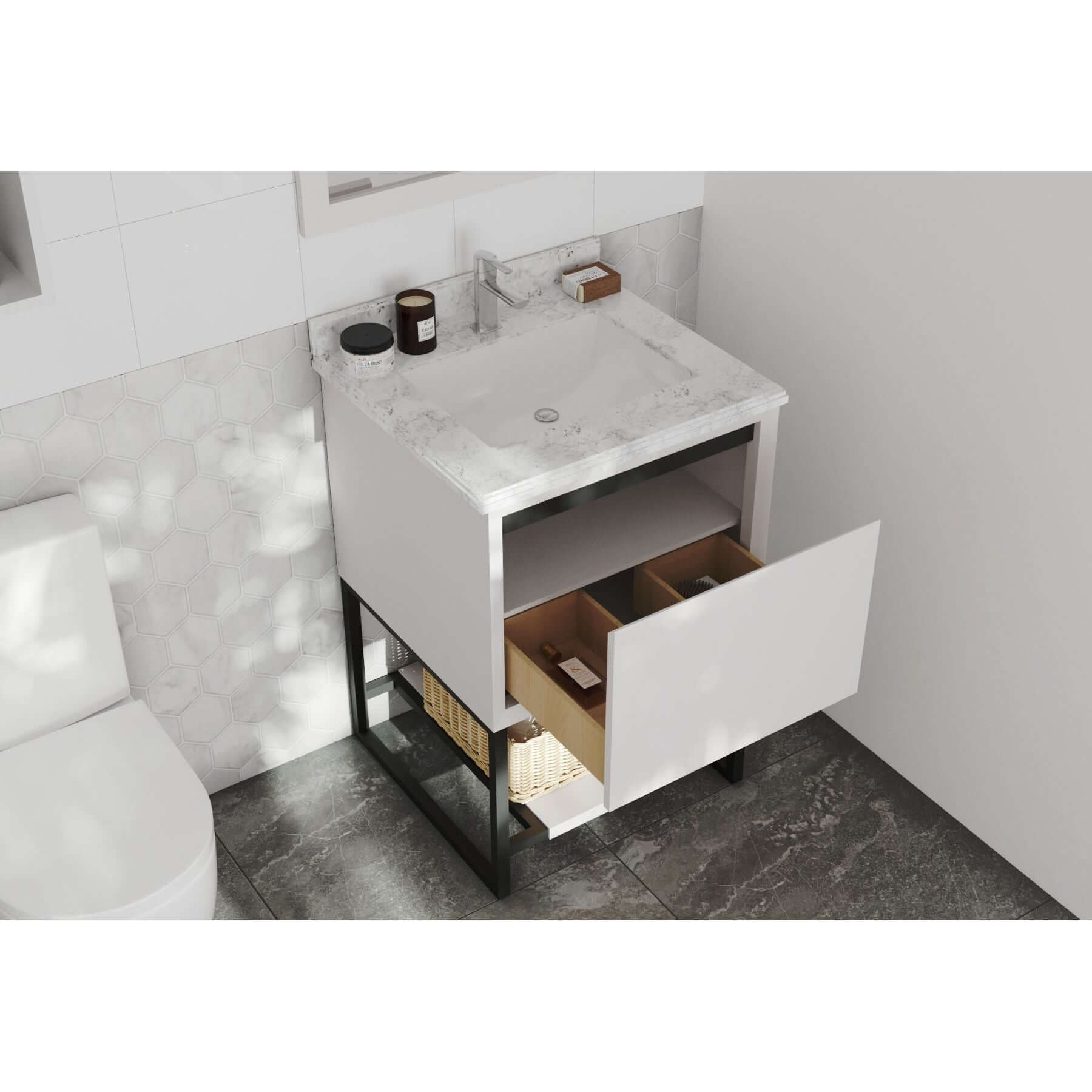 Alto 24" White Bathroom Vanity with White Carrara Marble Countertop - 313SMR-24W-WC