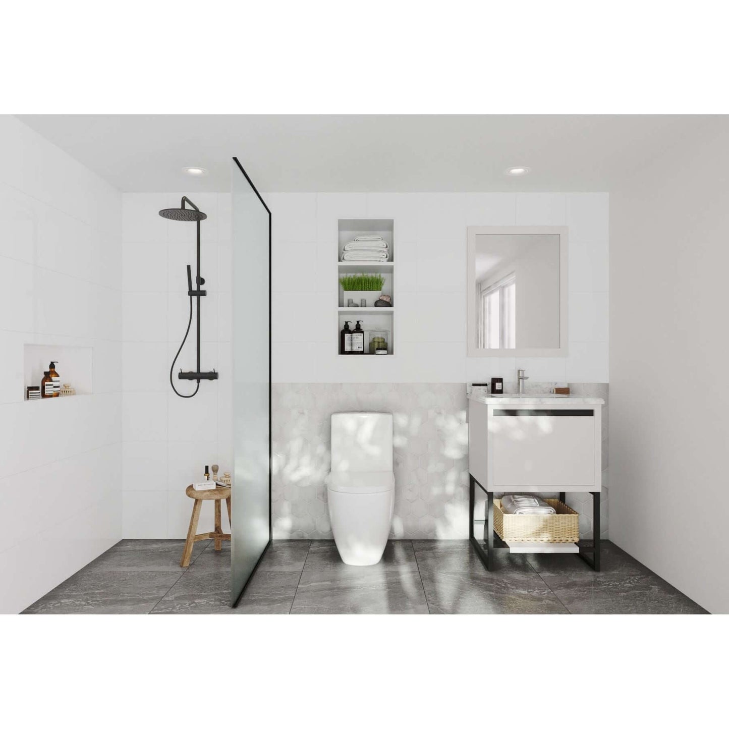 Alto 24" White Bathroom Vanity with White Carrara Marble Countertop - 313SMR-24W-WC