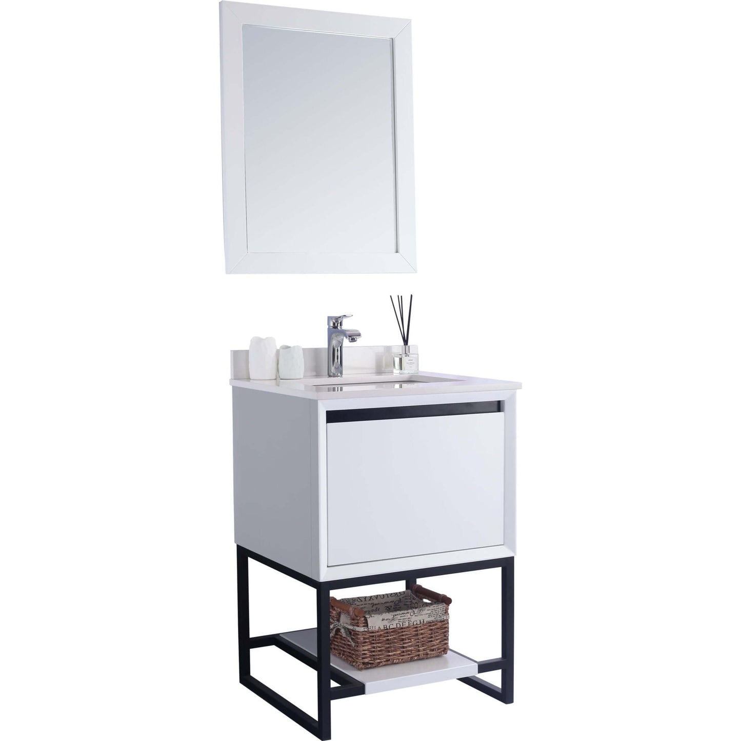 Alto 24" White Bathroom Vanity with White Quartz Countertop - 313SMR-24W-WQ