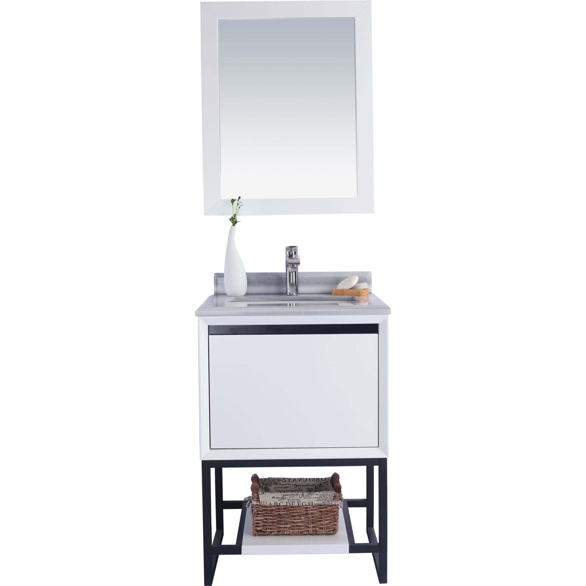 Alto 24" White Bathroom Vanity with White Stripes Marble Countertop - 313SMR-24W-WS