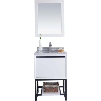 Alto 24" White Bathroom Vanity with White Stripes Marble Countertop - 313SMR-24W-WS