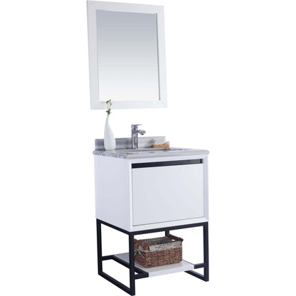 Alto 24" White Bathroom Vanity with White Stripes Marble Countertop - 313SMR-24W-WS