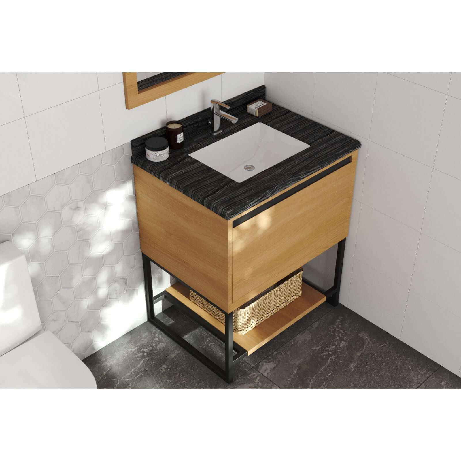 Alto 30" California White Oak Bathroom Vanity with Black Wood Marble Countertop - 313SMR-30CO-BW