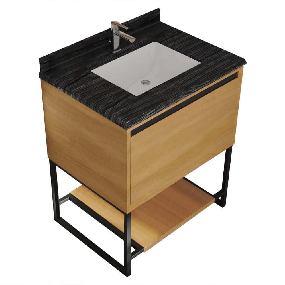 Alto 30" California White Oak Bathroom Vanity with Black Wood Marble Countertop - 313SMR-30CO-BW