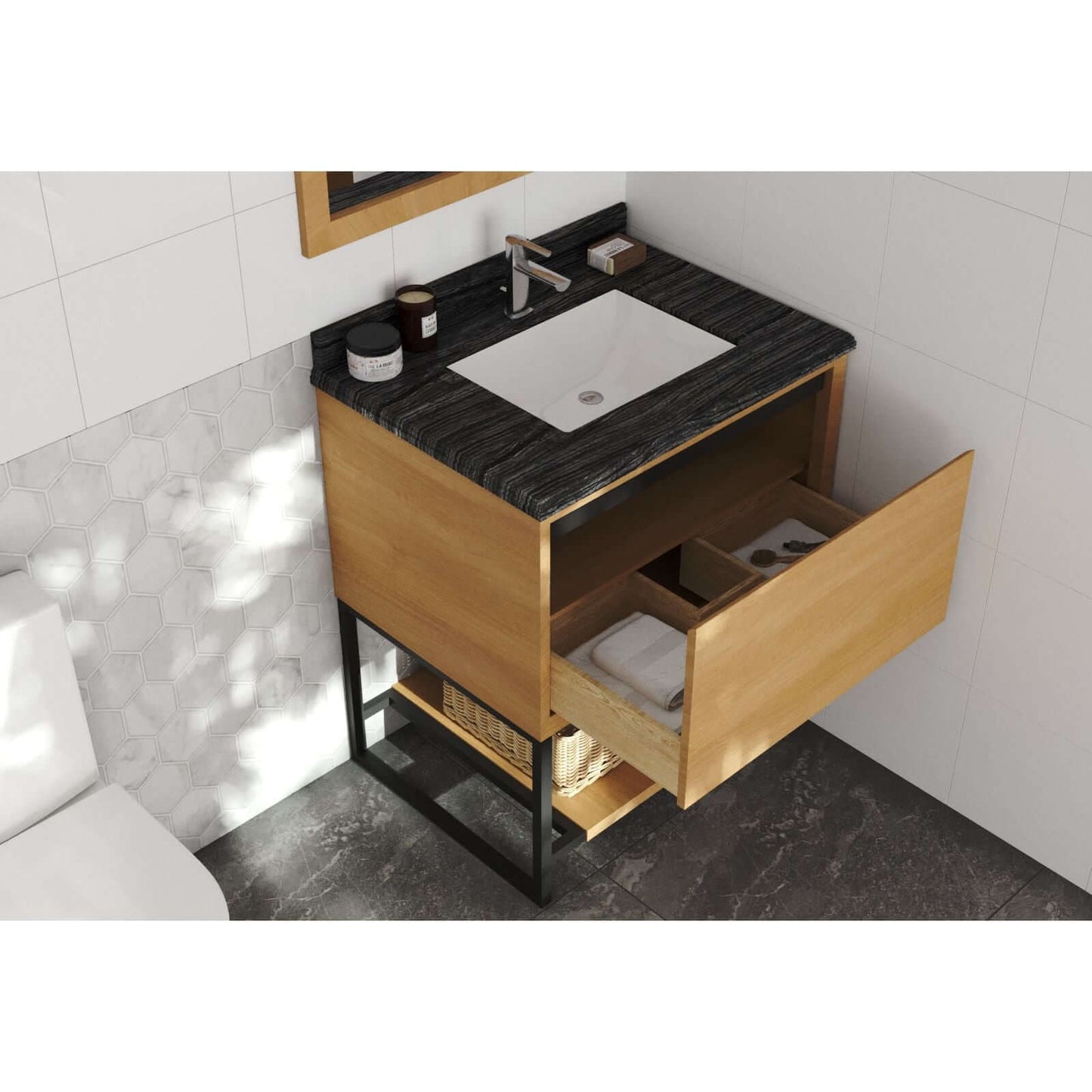 Alto 30" California White Oak Bathroom Vanity with Black Wood Marble Countertop - 313SMR-30CO-BW