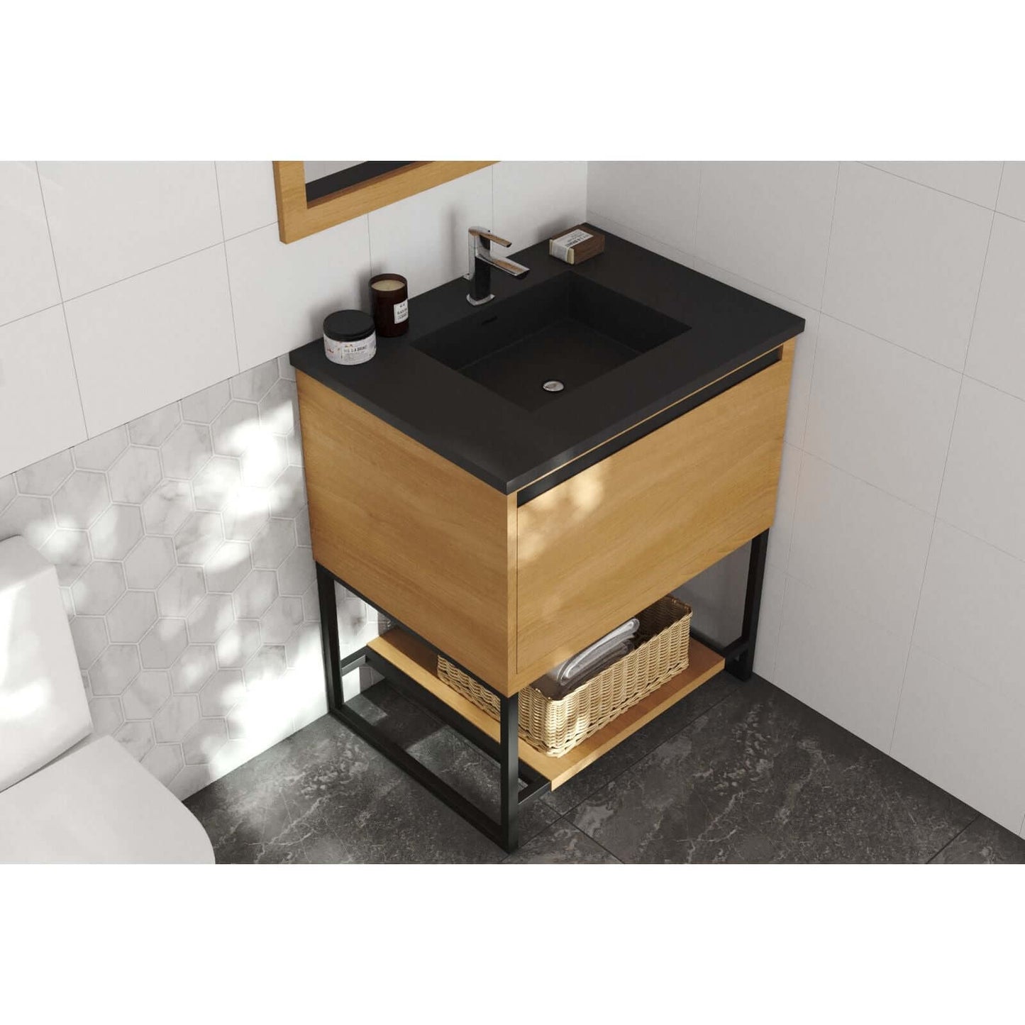 Alto 30" California White Oak Bathroom Vanity with Matte Black VIVA Stone Solid Surface Countertop - 313SMR-30CO-MB