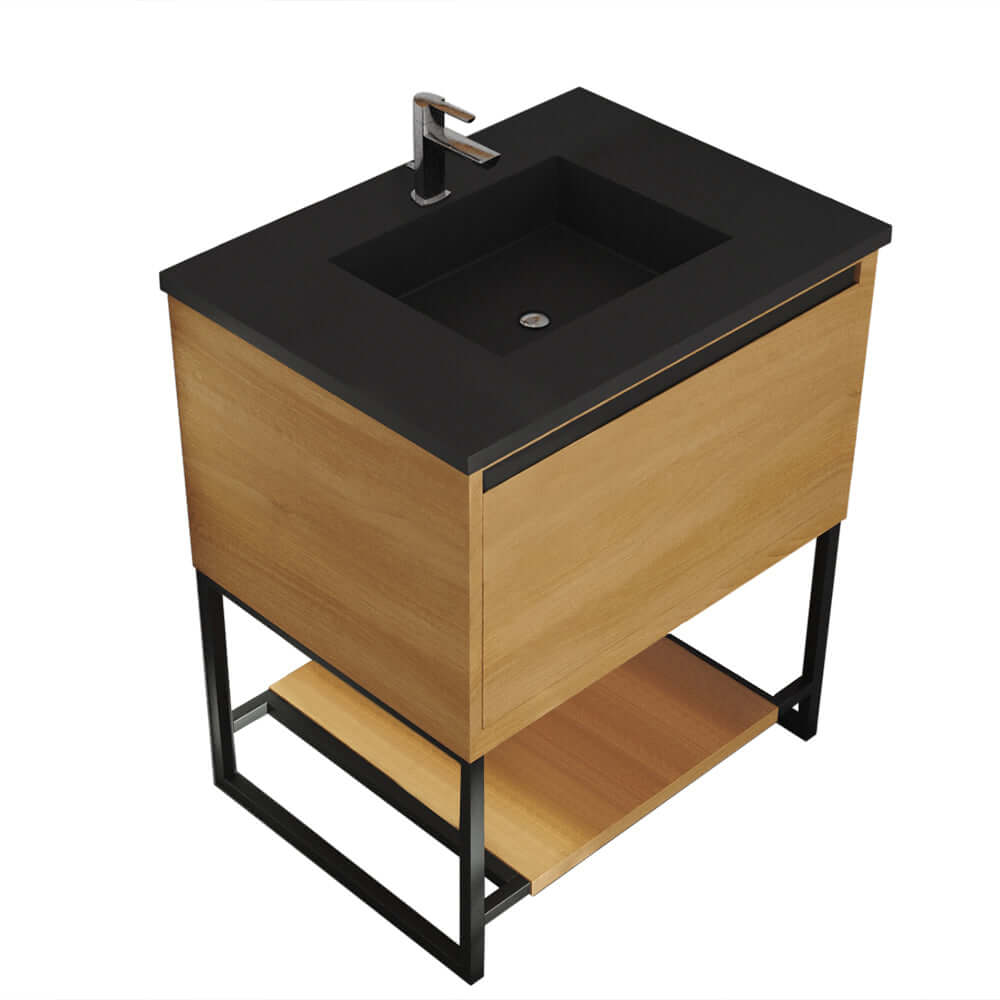 Alto 30" California White Oak Bathroom Vanity with Matte Black VIVA Stone Solid Surface Countertop - 313SMR-30CO-MB