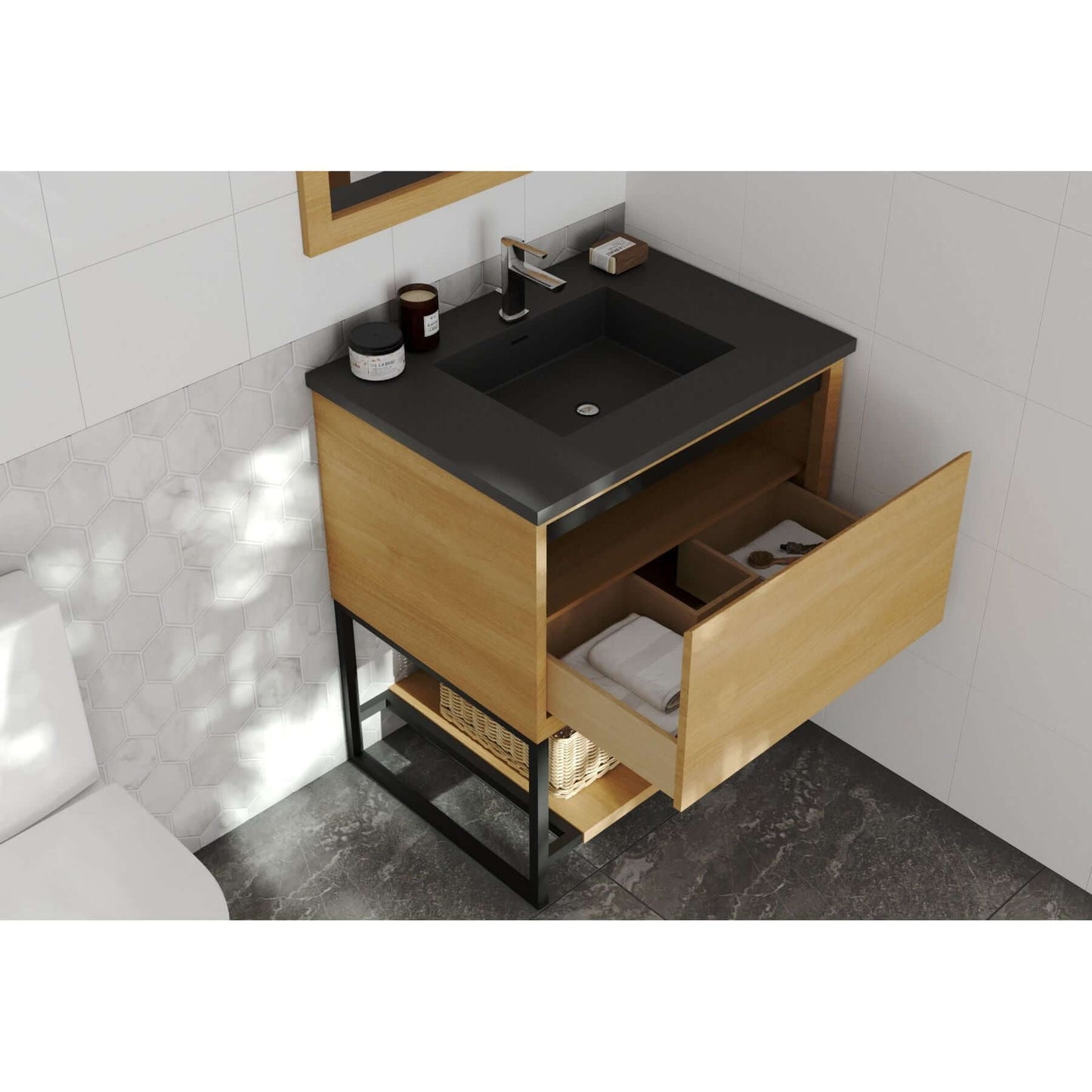 Alto 30" California White Oak Bathroom Vanity with Matte Black VIVA Stone Solid Surface Countertop - 313SMR-30CO-MB