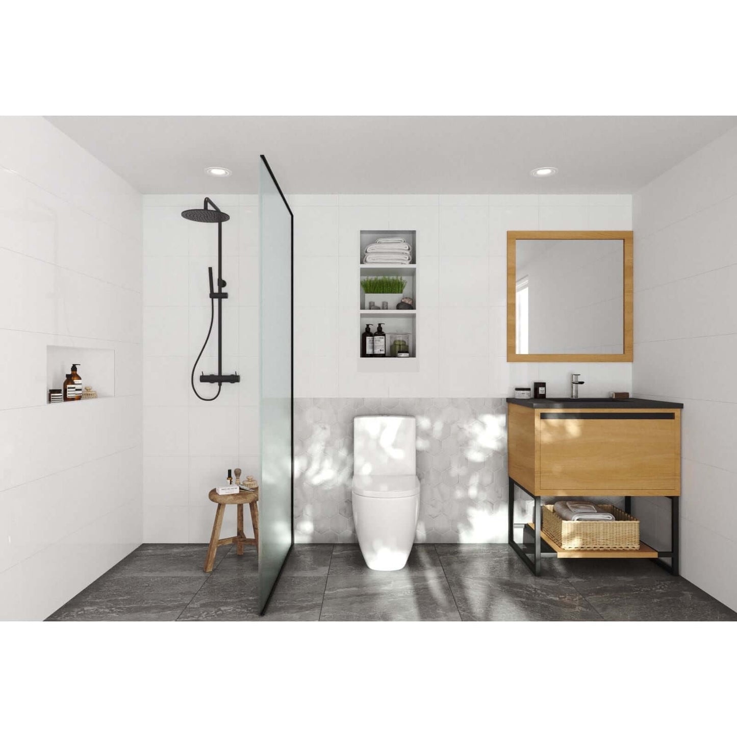 Alto 30" California White Oak Bathroom Vanity with Matte Black VIVA Stone Solid Surface Countertop - 313SMR-30CO-MB