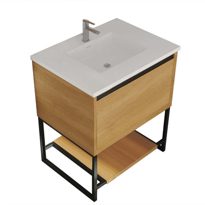 Alto 30" California White Oak Bathroom Vanity with Matte White VIVA Stone Solid Surface Countertop - 313SMR-30CO-MW