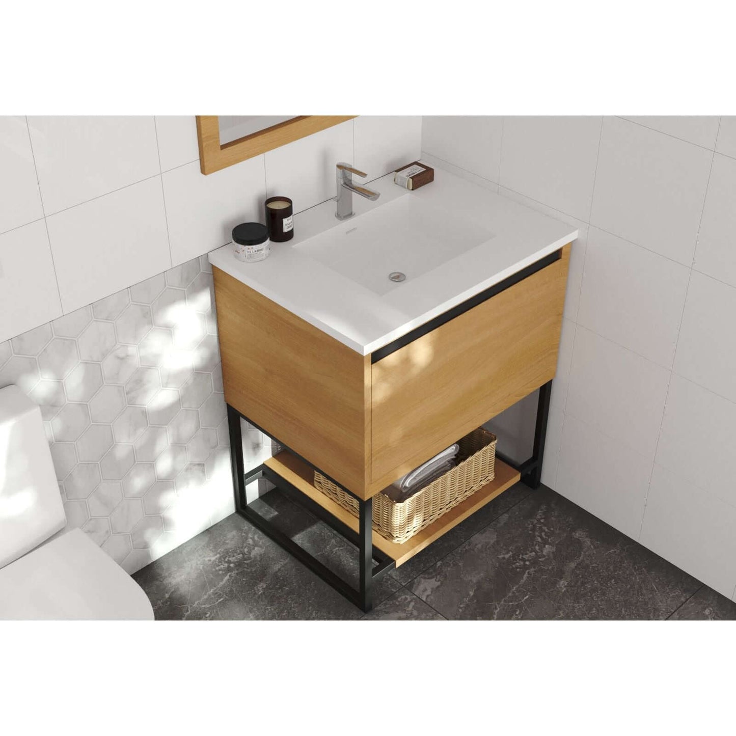 Alto 30" California White Oak Bathroom Vanity with Matte White VIVA Stone Solid Surface Countertop - 313SMR-30CO-MW