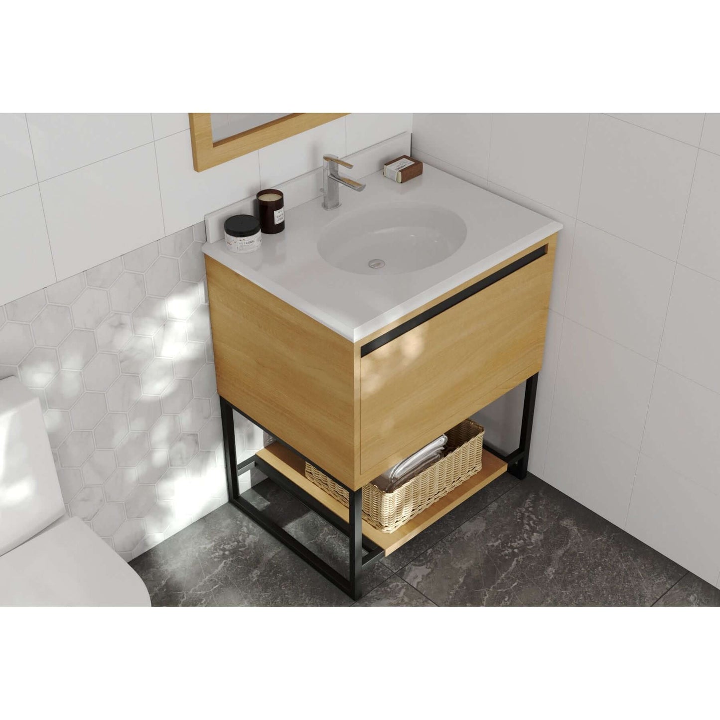 Alto 30" California White Oak Bathroom Vanity with Pure White Phoenix Stone Countertop - 313SMR-30CO-PW