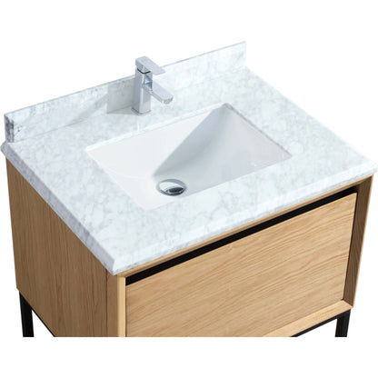 Alto 30" California White Oak Bathroom Vanity with White Carrara Marble Countertop - 313SMR-30CO-WC