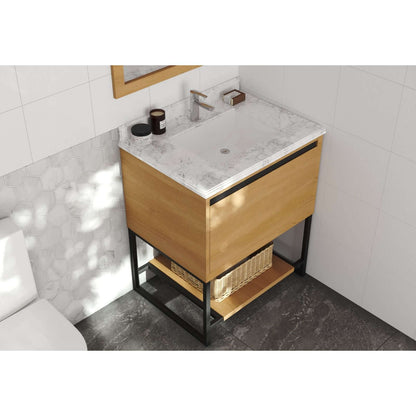 Alto 30" California White Oak Bathroom Vanity with White Carrara Marble Countertop - 313SMR-30CO-WC