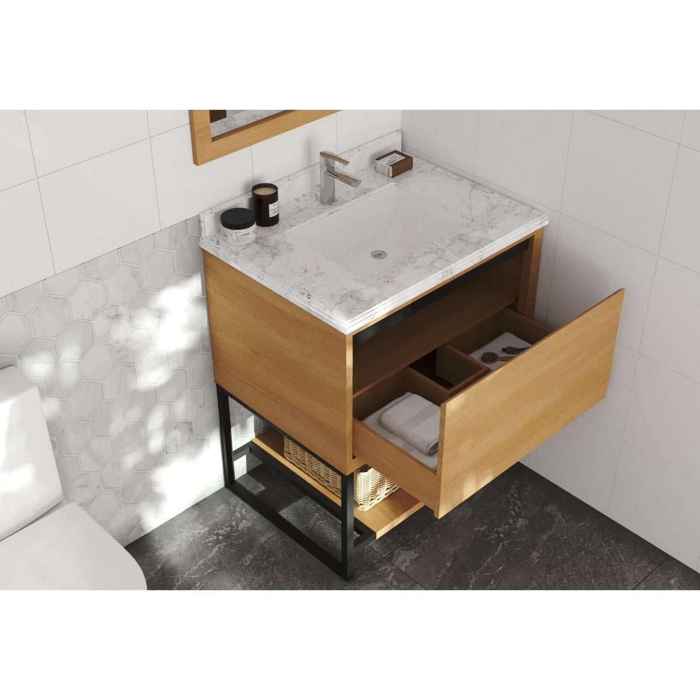 Alto 30" California White Oak Bathroom Vanity with White Carrara Marble Countertop - 313SMR-30CO-WC