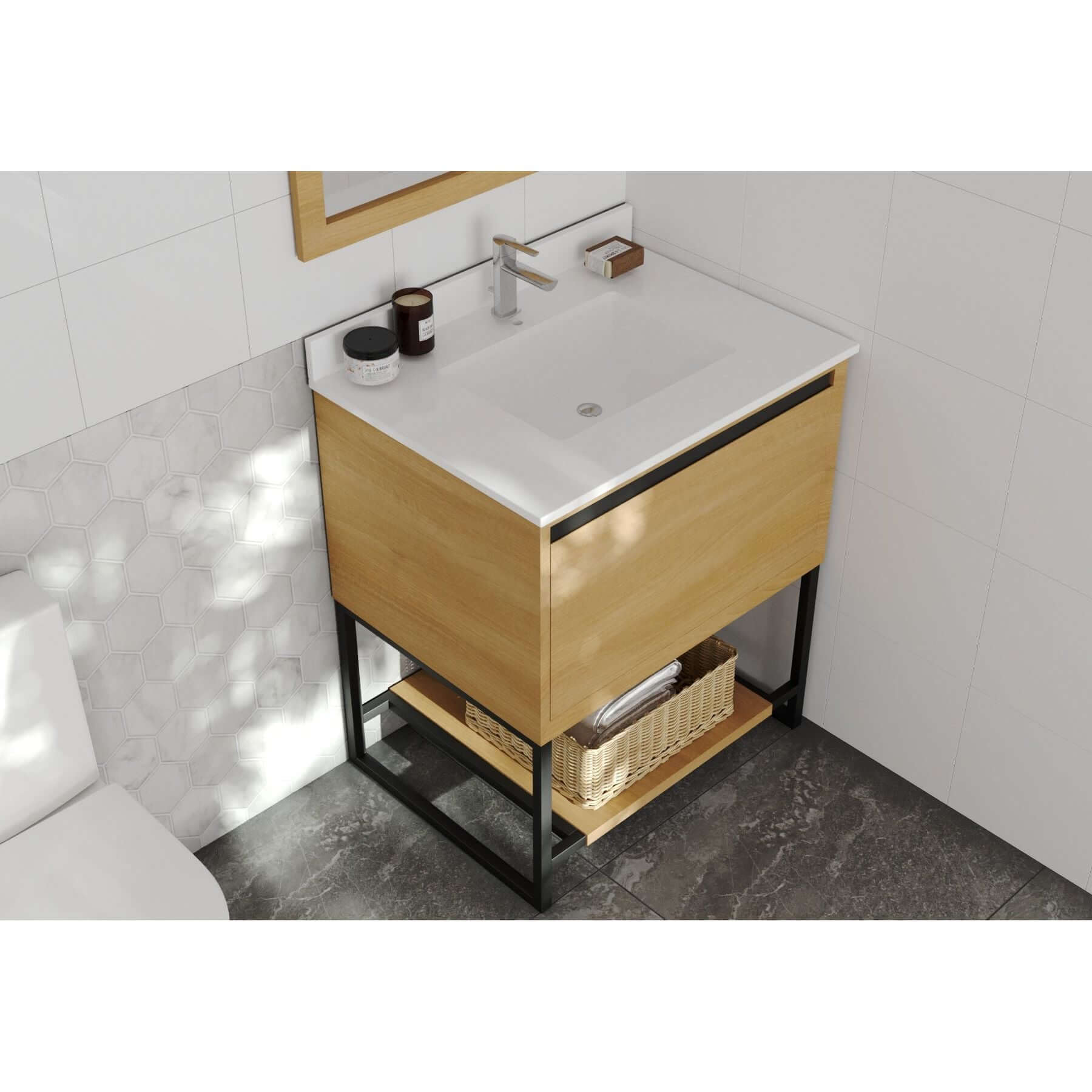 Alto 30" California White Oak Bathroom Vanity with White Quartz Countertop - 313SMR-30CO-WQ