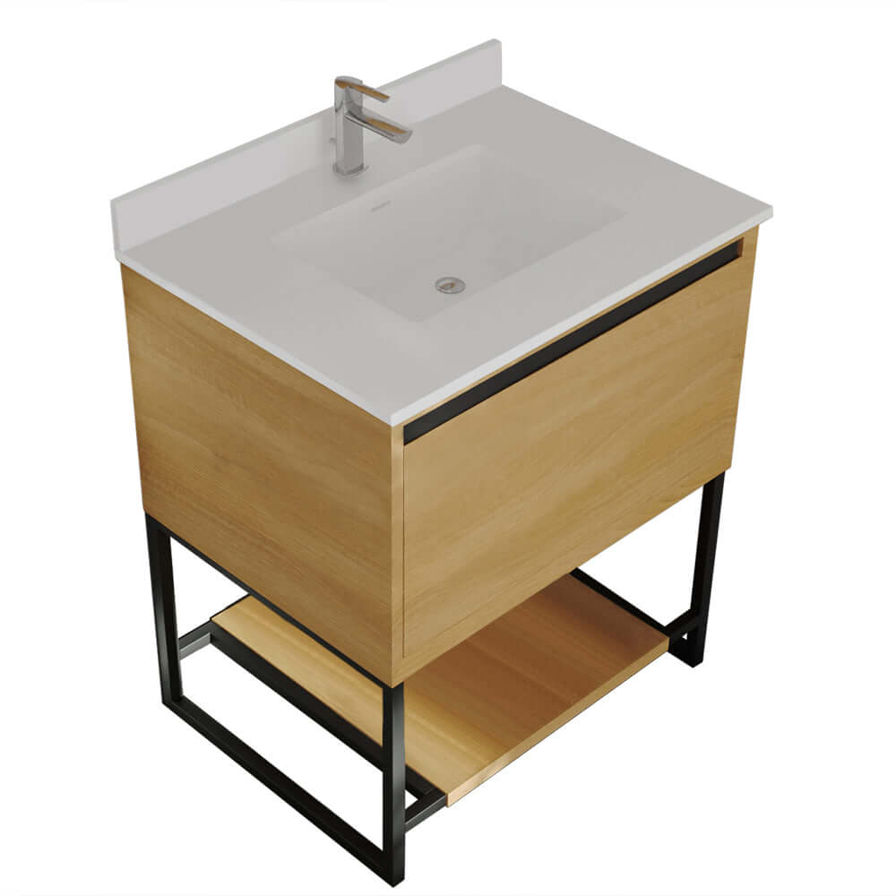 Alto 30" California White Oak Bathroom Vanity with White Quartz Countertop - 313SMR-30CO-WQ