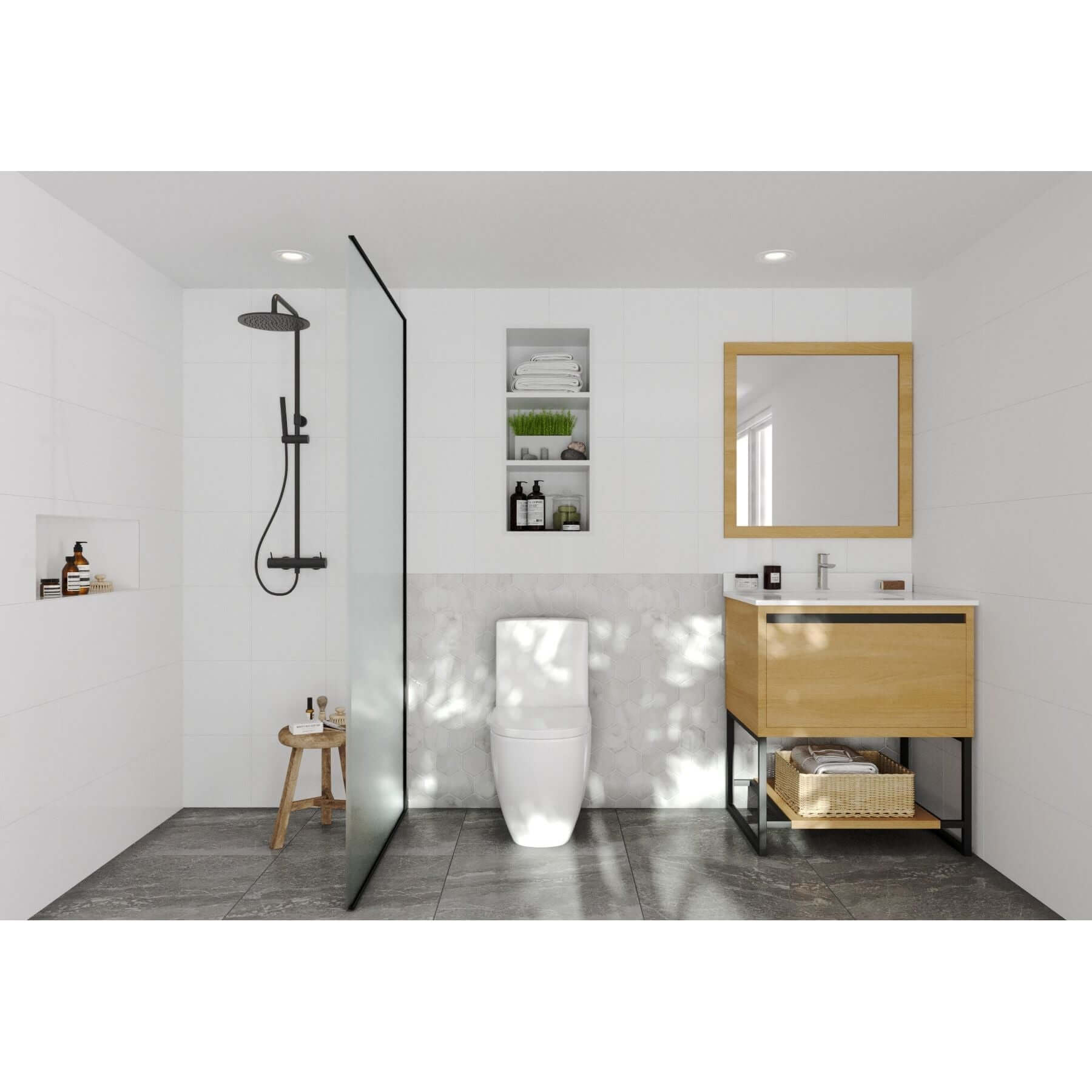 Alto 30" California White Oak Bathroom Vanity with White Quartz Countertop - 313SMR-30CO-WQ