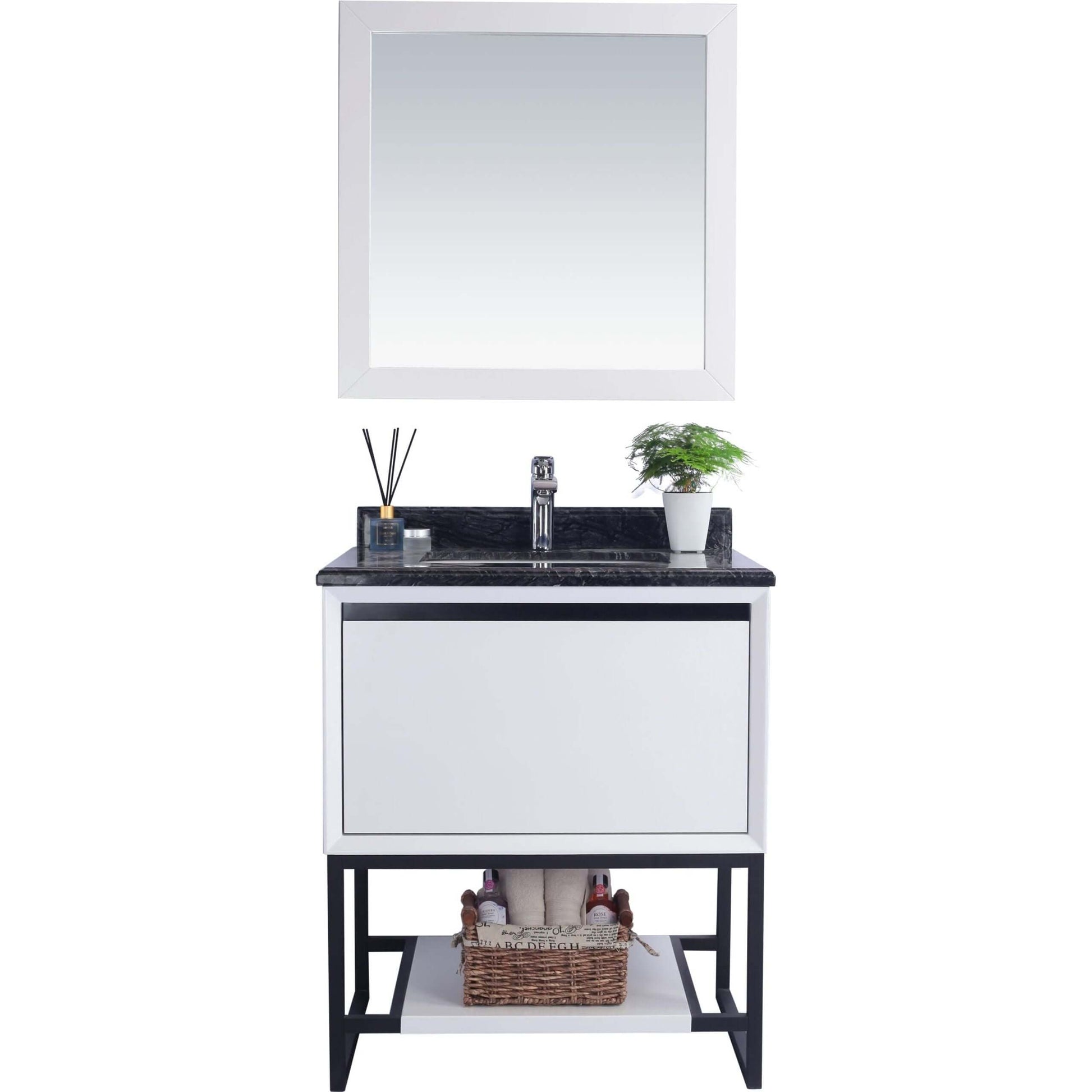 Alto 30" White Bathroom Vanity with Black Wood Marble Countertop - 313SMR-30W-BW