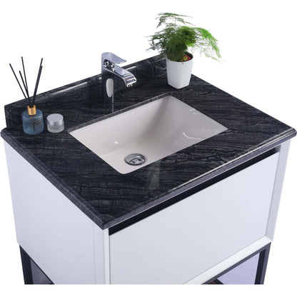 Alto 30" White Bathroom Vanity with Black Wood Marble Countertop - 313SMR-30W-BW